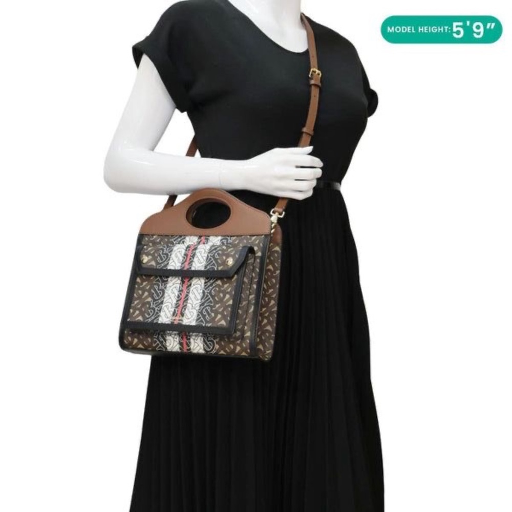 Authentic BURBERRY Pocket Mini Monogram Stripe E-Canvas Shoulder Bag Brown/Black - Picture 15 of 15
